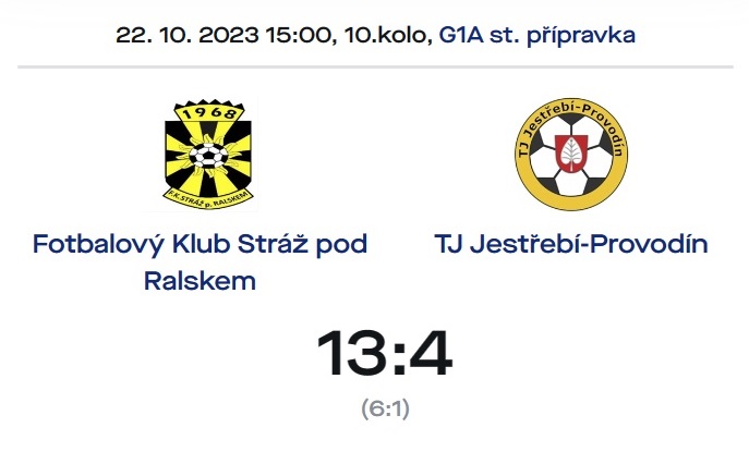 FK Stráž pod Ralskem – TJ Jestřebí-Provodín 13:4